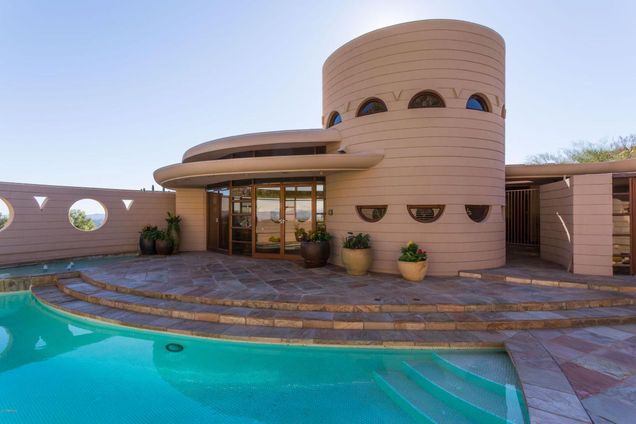 Frank Lloyd Wright Norman Lykes home Arizona exterior swimming pool view