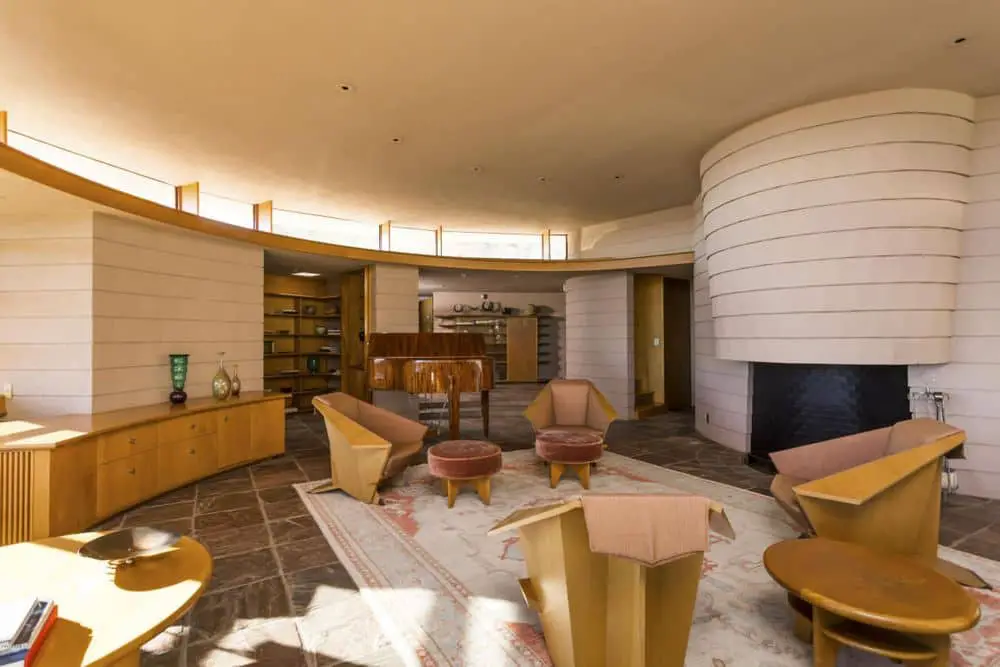 Frank Lloyd Wright Norman Lykes home arizona living room fire place